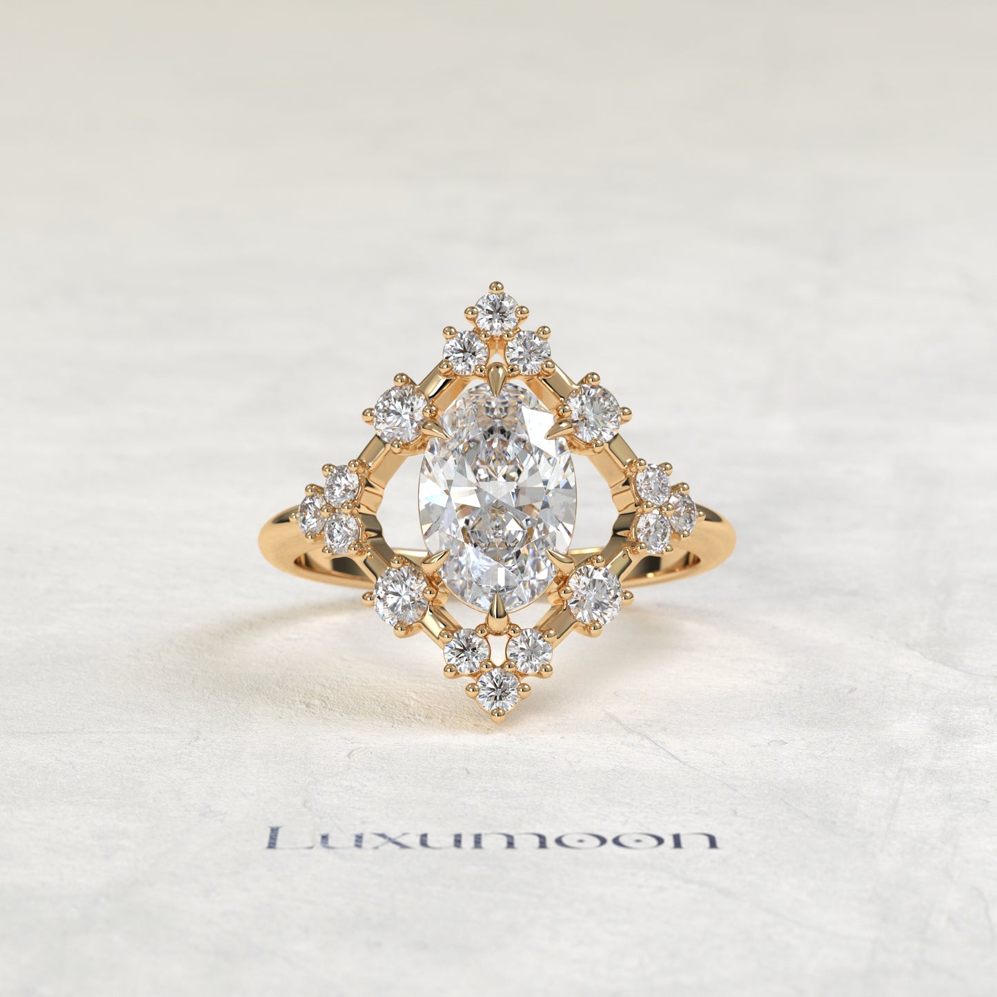 The Lora – Oval Cut Lab Grown Diamond Art Deco Open Diamond Frame Engagement Ring