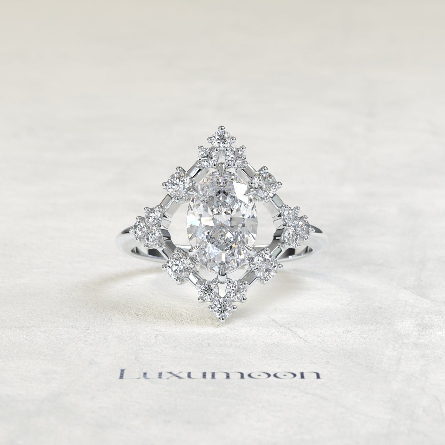 The Lora – Oval Cut Lab Grown Diamond Art Deco Open Diamond Frame Engagement Ring