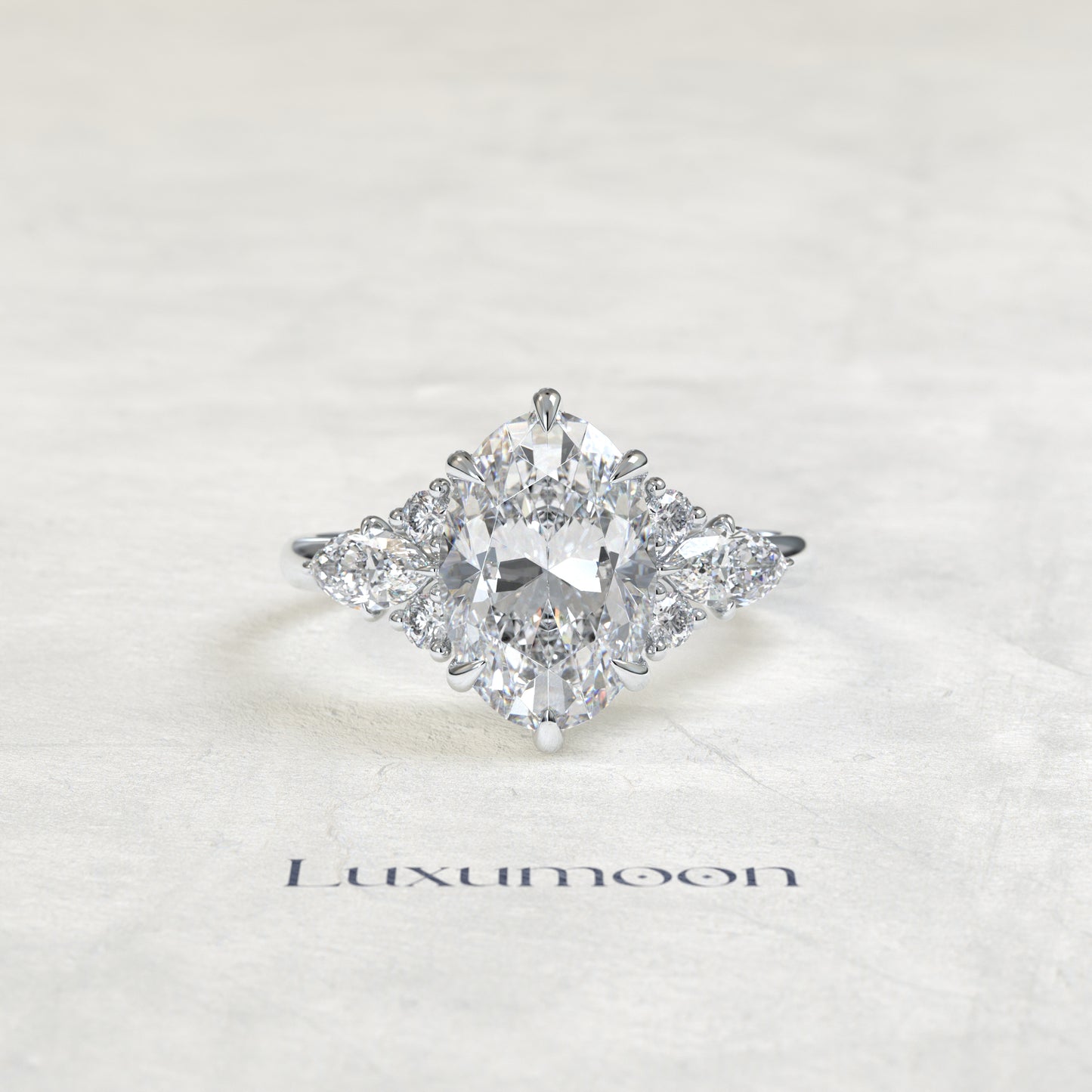 The Lorin – Oval Cut Lab Grown Diamond Marquise Accent Wing Cluster Engagement Ring