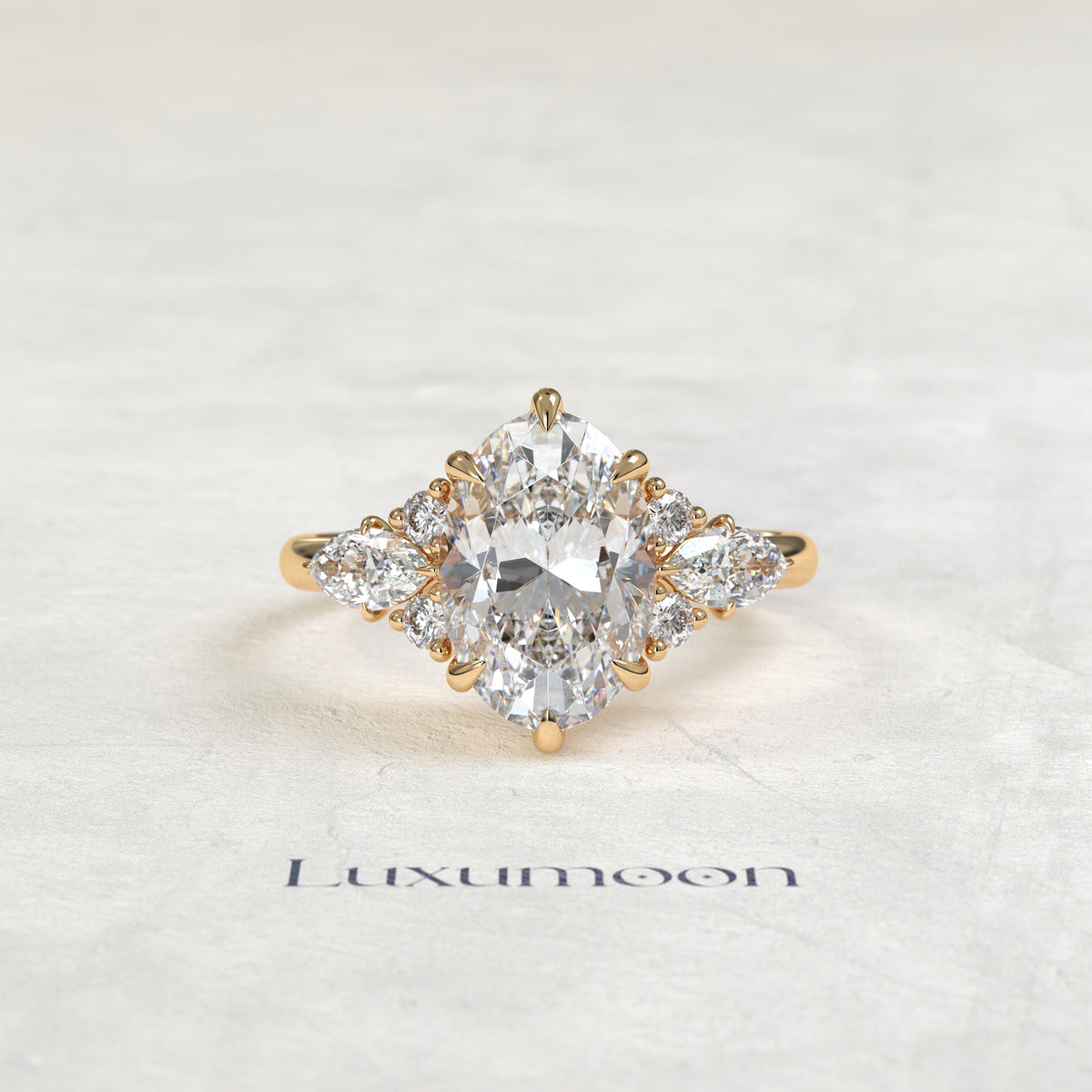 The Lorin – Oval Cut Lab Grown Diamond Marquise Accent Wing Cluster Engagement Ring