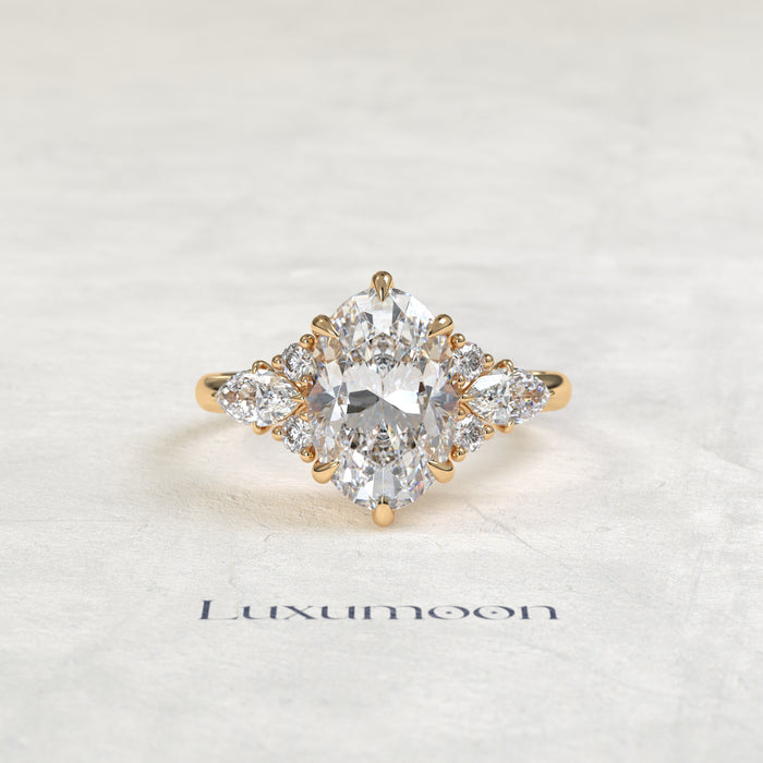 The Lorin – Oval Cut Lab Grown Diamond Marquise Accent Wing Cluster Engagement Ring