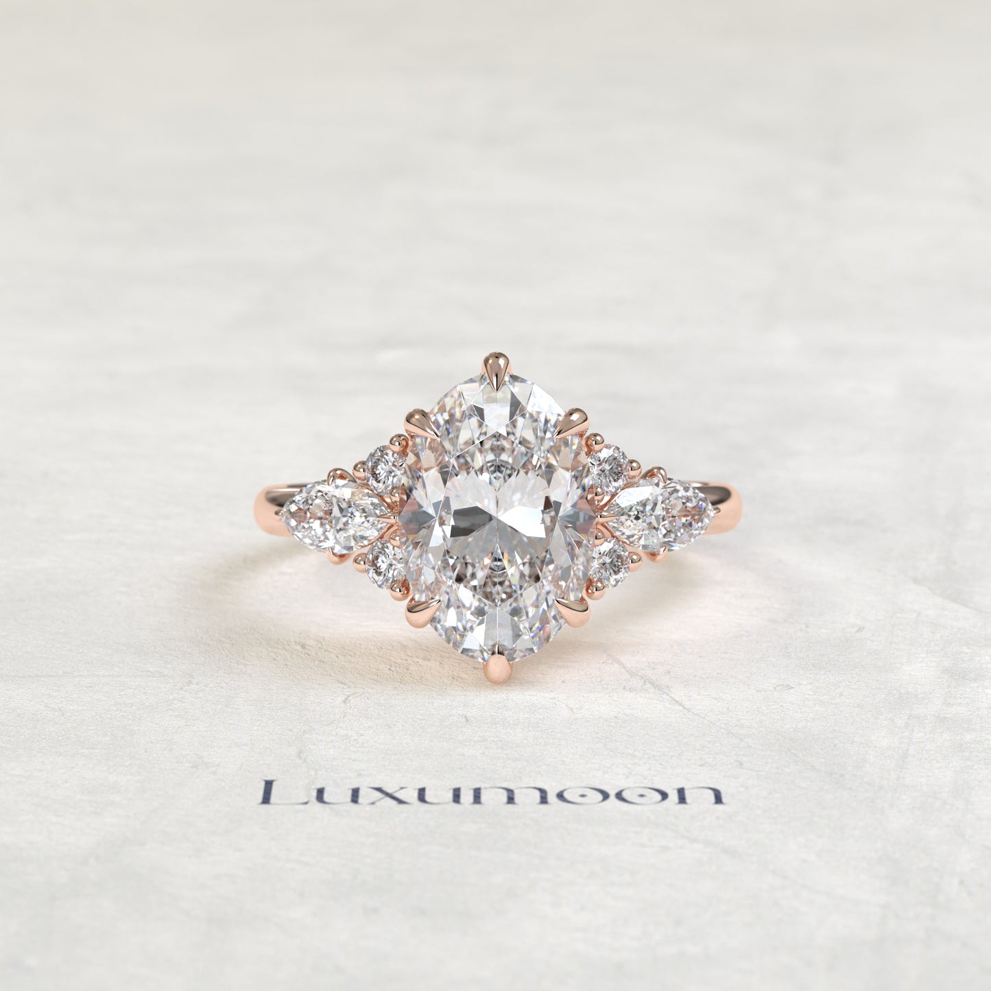 The Lorin – Oval Cut Lab Grown Diamond Marquise Accent Wing Cluster Engagement Ring