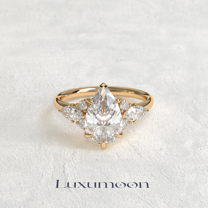 The Myrel – Pear Cut Lab Grown Diamond Marquise & Round Wing Cluster Engagement Ring