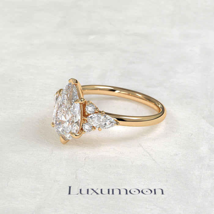 The Myrel – Pear Cut Lab Grown Diamond Marquise & Round Wing Cluster Engagement Ring