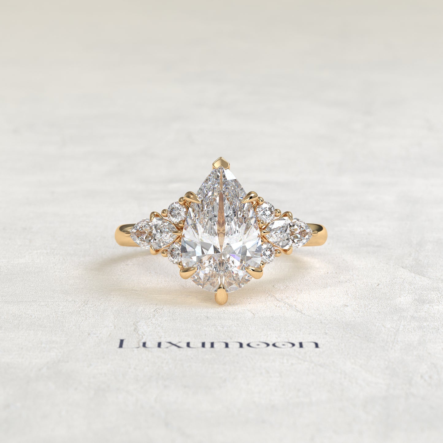 The Myrel – Pear Cut Lab Grown Diamond Marquise & Round Wing Cluster Engagement Ring