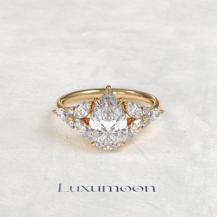 The Zeris – Pear Cut Lab Grown Diamond Large Marquise & Round Cascade Engagement Ring