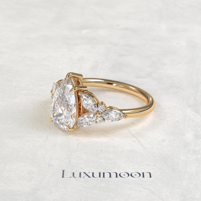 The Zeris – Pear Cut Lab Grown Diamond Large Marquise & Round Cascade Engagement Ring
