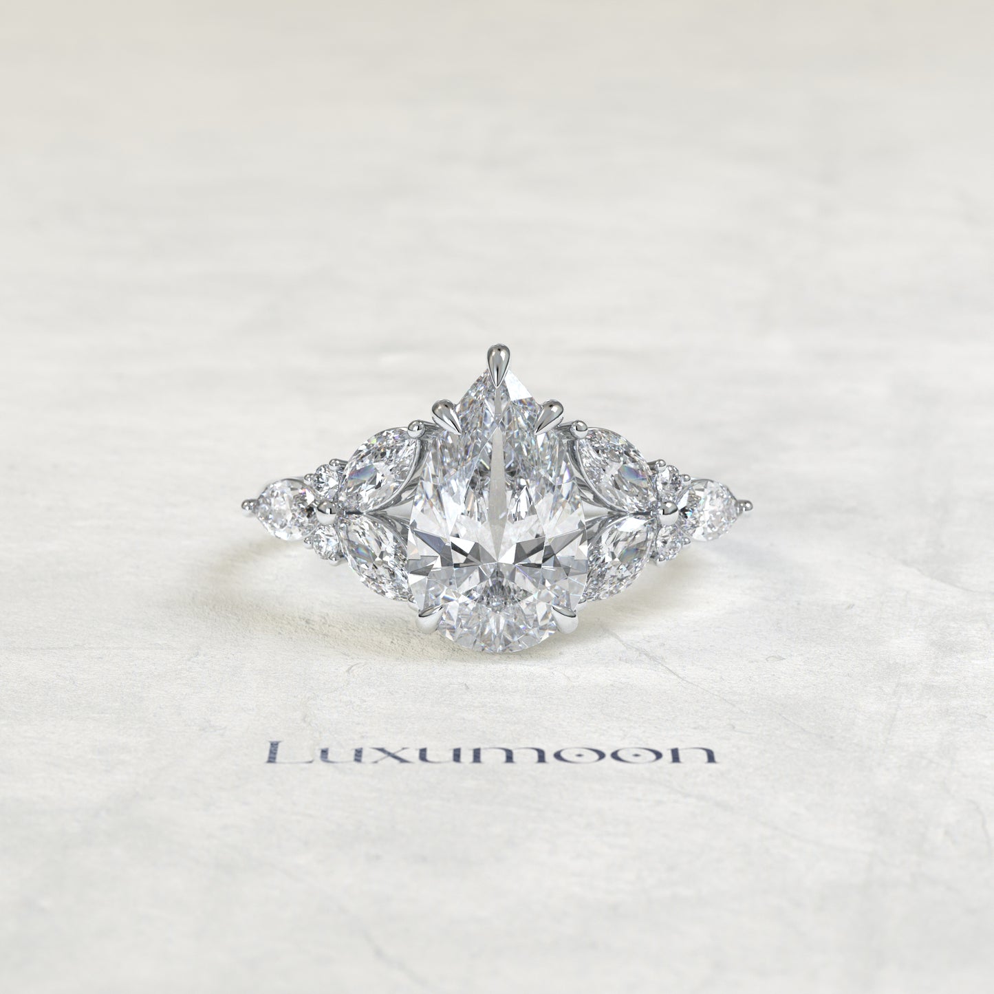 The Zeris – Pear Cut Lab Grown Diamond Large Marquise & Round Cascade Engagement Ring