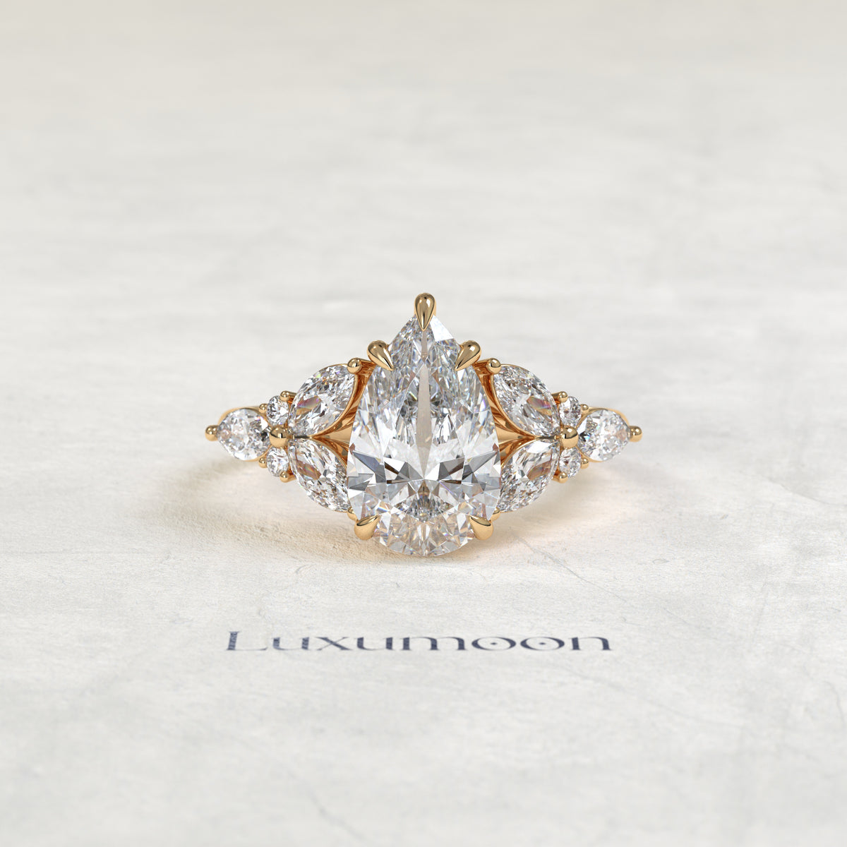 The Zeris – Pear Cut Lab Grown Diamond Large Marquise & Round Cascade Engagement Ring