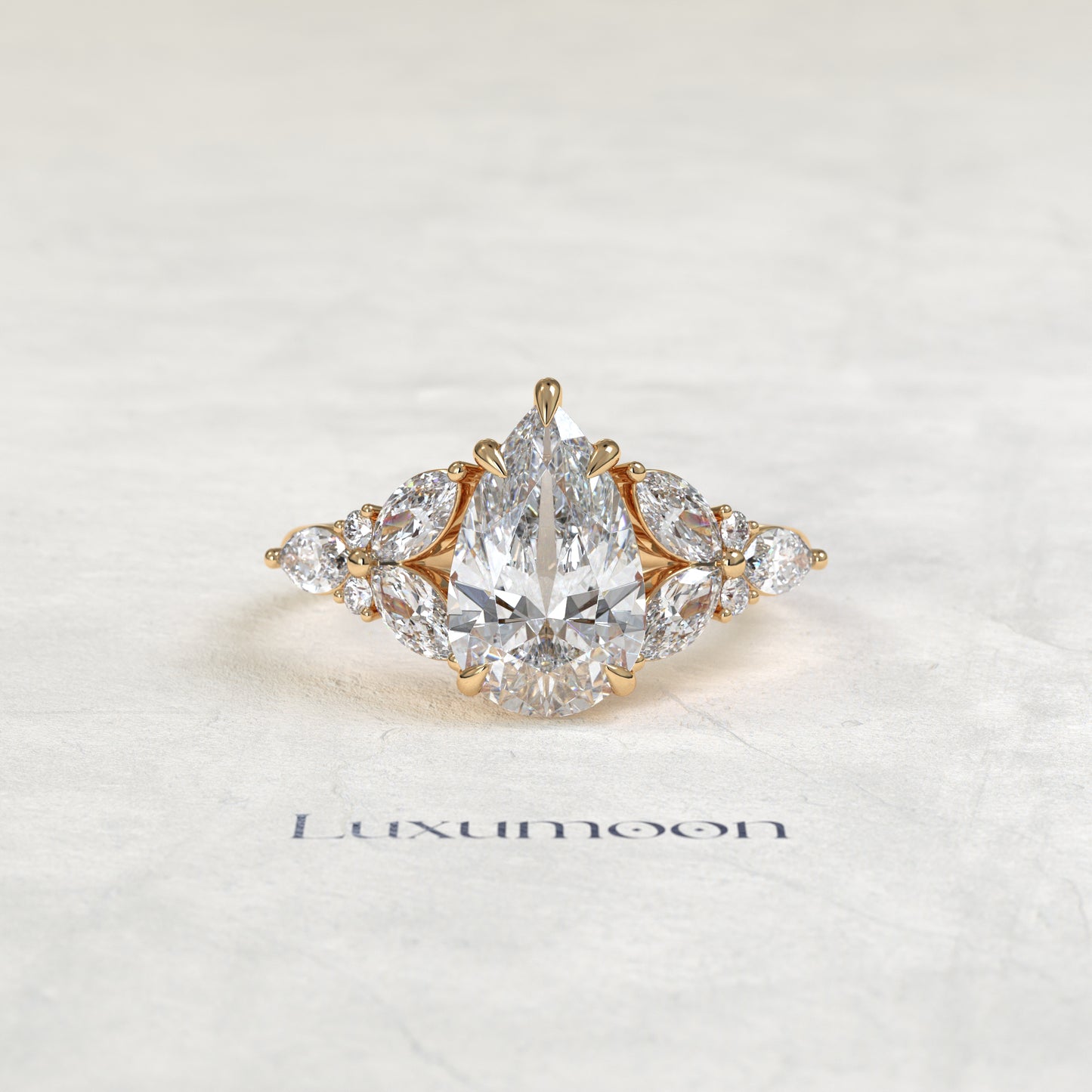 The Zeris – Pear Cut Lab Grown Diamond Large Marquise & Round Cascade Engagement Ring