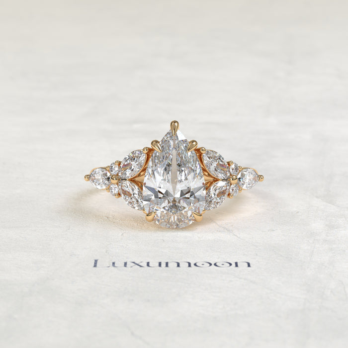 The Zeris – Pear Cut Lab Grown Diamond Large Marquise & Round Cascade Engagement Ring
