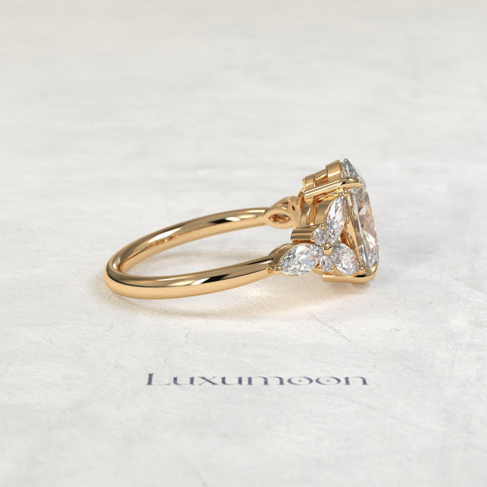 The Kiora – Oval Cut Lab Grown Diamond Stacked Marquise & Round Full Wing Engagement Ring
