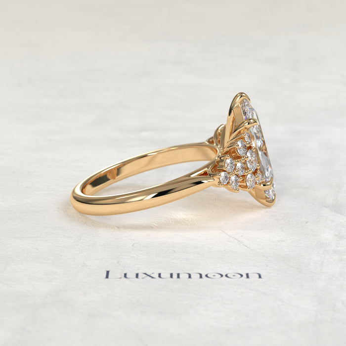 The Aira – Marquise Cut Lab Grown Diamond Scattered Floral Cluster Filigree Engagement Ring