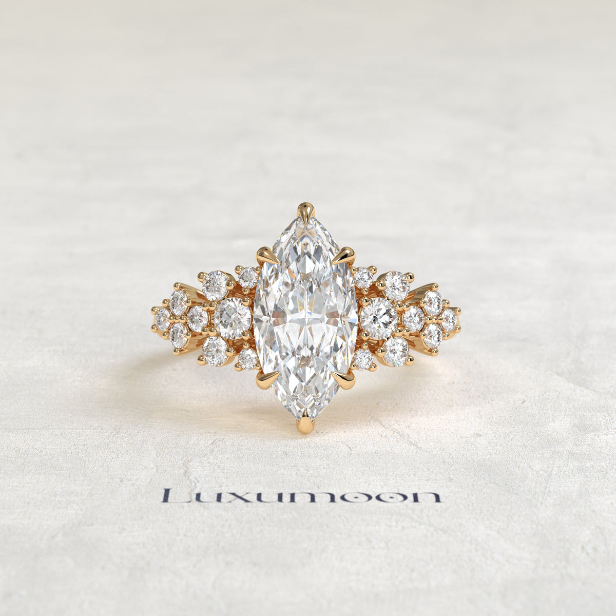 The Aira – Marquise Cut Lab Grown Diamond Scattered Floral Cluster Filigree Engagement Ring