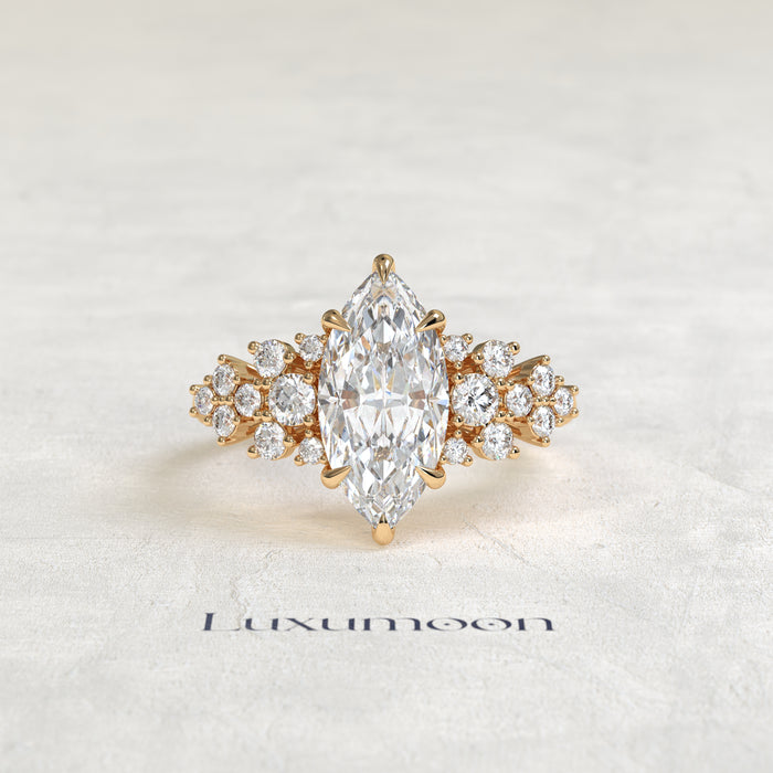 The Aira – Marquise Cut Lab Grown Diamond Scattered Floral Cluster Filigree Engagement Ring