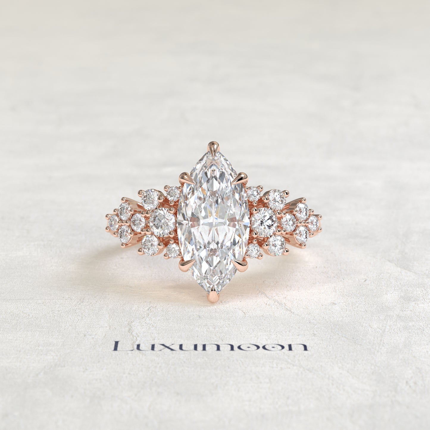 The Aira – Marquise Cut Lab Grown Diamond Scattered Floral Cluster Filigree Engagement Ring