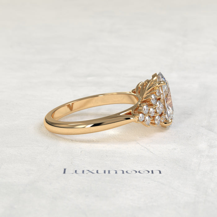 The Eira – Oval Cut Lab Grown Diamond Scattered Round Cluster Shoulder Engagement Ring
