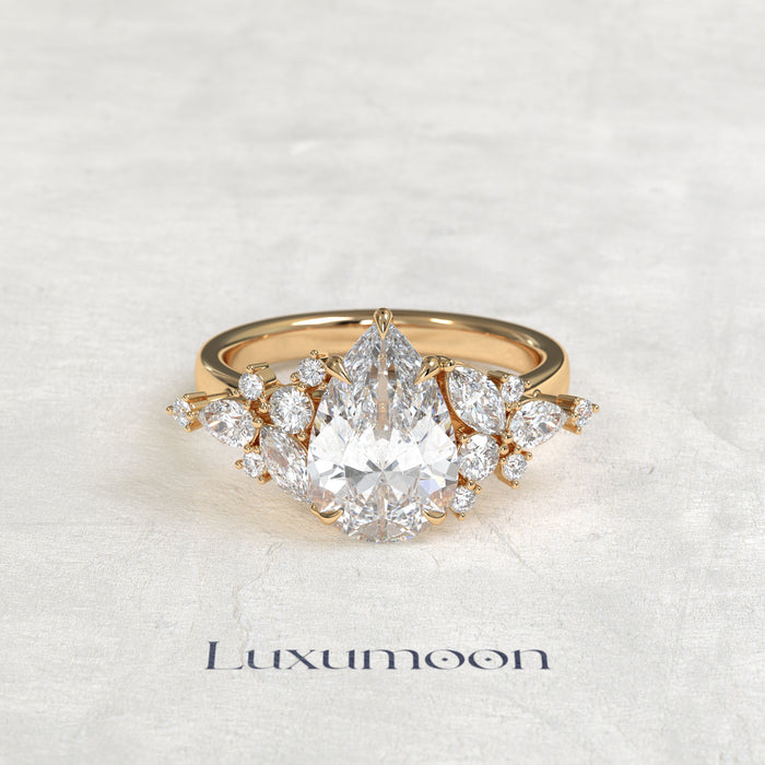 The Lior – Pear Cut Lab Grown Diamond Marquise & Round Mixed Cluster Shoulder Engagement Ring