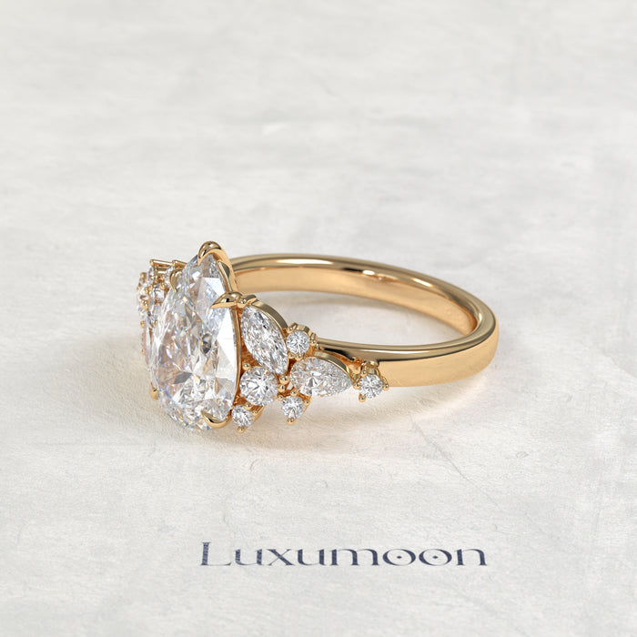 The Lior – Pear Cut Lab Grown Diamond Marquise & Round Mixed Cluster Shoulder Engagement Ring
