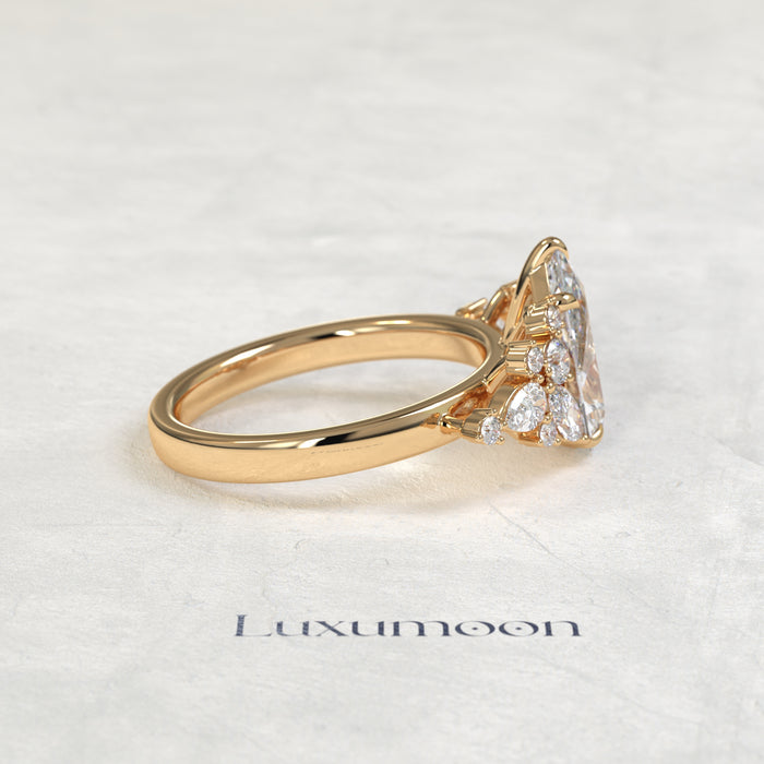 The Lior – Pear Cut Lab Grown Diamond Marquise & Round Mixed Cluster Shoulder Engagement Ring