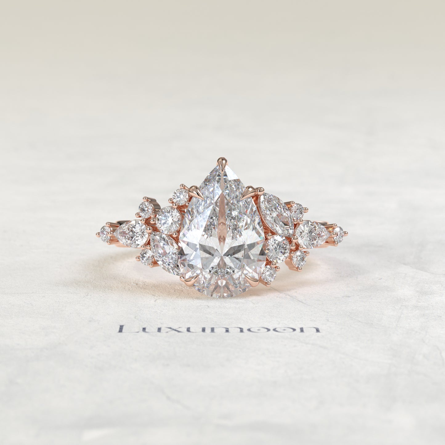 The Lior – Pear Cut Lab Grown Diamond Marquise & Round Mixed Cluster Shoulder Engagement Ring