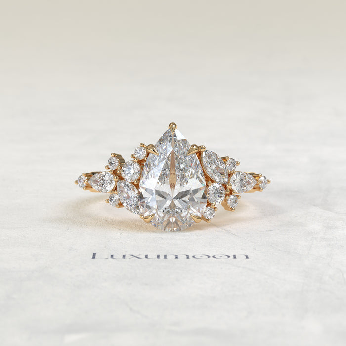 The Lior – Pear Cut Lab Grown Diamond Marquise & Round Mixed Cluster Shoulder Engagement Ring
