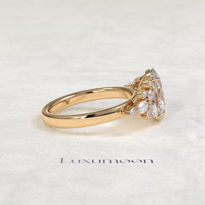 The Kira – Oval Cut Lab Grown Diamond Marquise & Round Scattered Cluster Engagement Ring