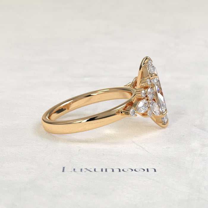 The Alya – Marquise Cut Lab Grown Diamond Wide Scattered Mixed-Cut Cluster Engagement Ring