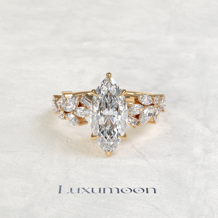 The Zyrel – Marquise Cut Lab Grown Diamond Marquise & Baguette Garland Band Engagement Ring