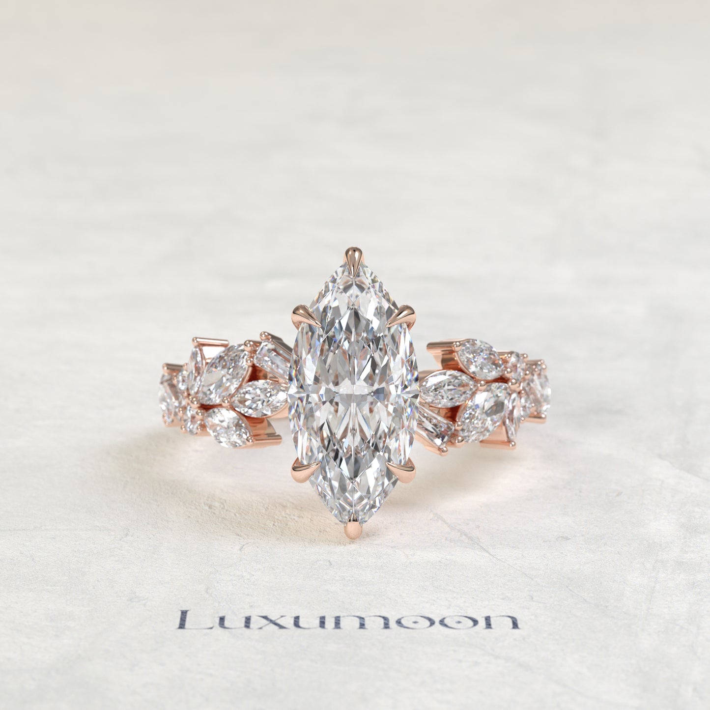 The Zyrel – Marquise Cut Lab Grown Diamond Marquise & Baguette Garland Band Engagement Ring