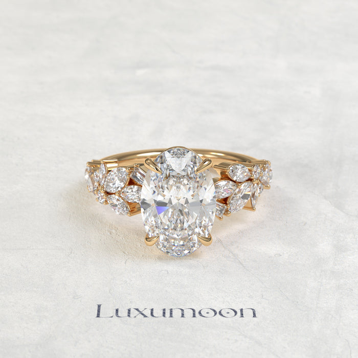 The Kora – Oval Cut Lab Grown Diamond Marquise Leaf Garland Band Engagement Ring