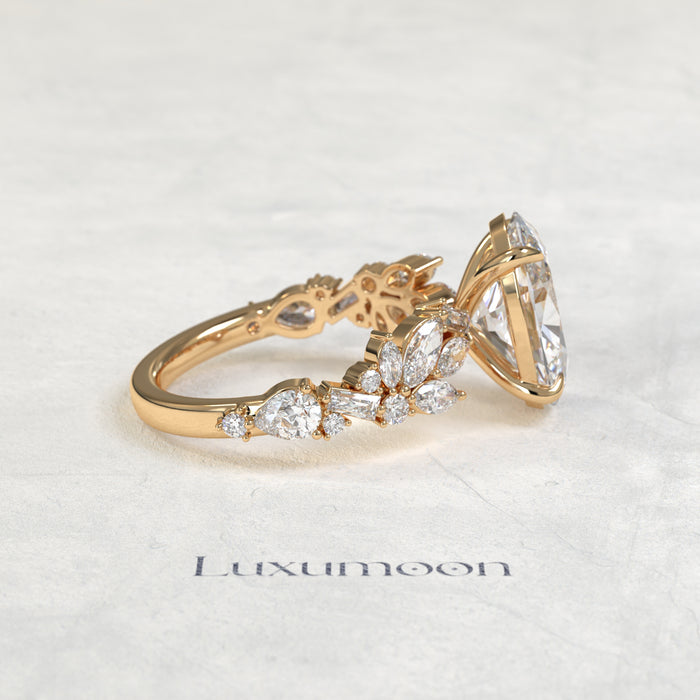 The Kora – Oval Cut Lab Grown Diamond Marquise Leaf Garland Band Engagement Ring