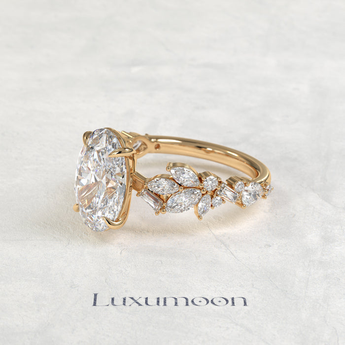 The Kora – Oval Cut Lab Grown Diamond Marquise Leaf Garland Band Engagement Ring