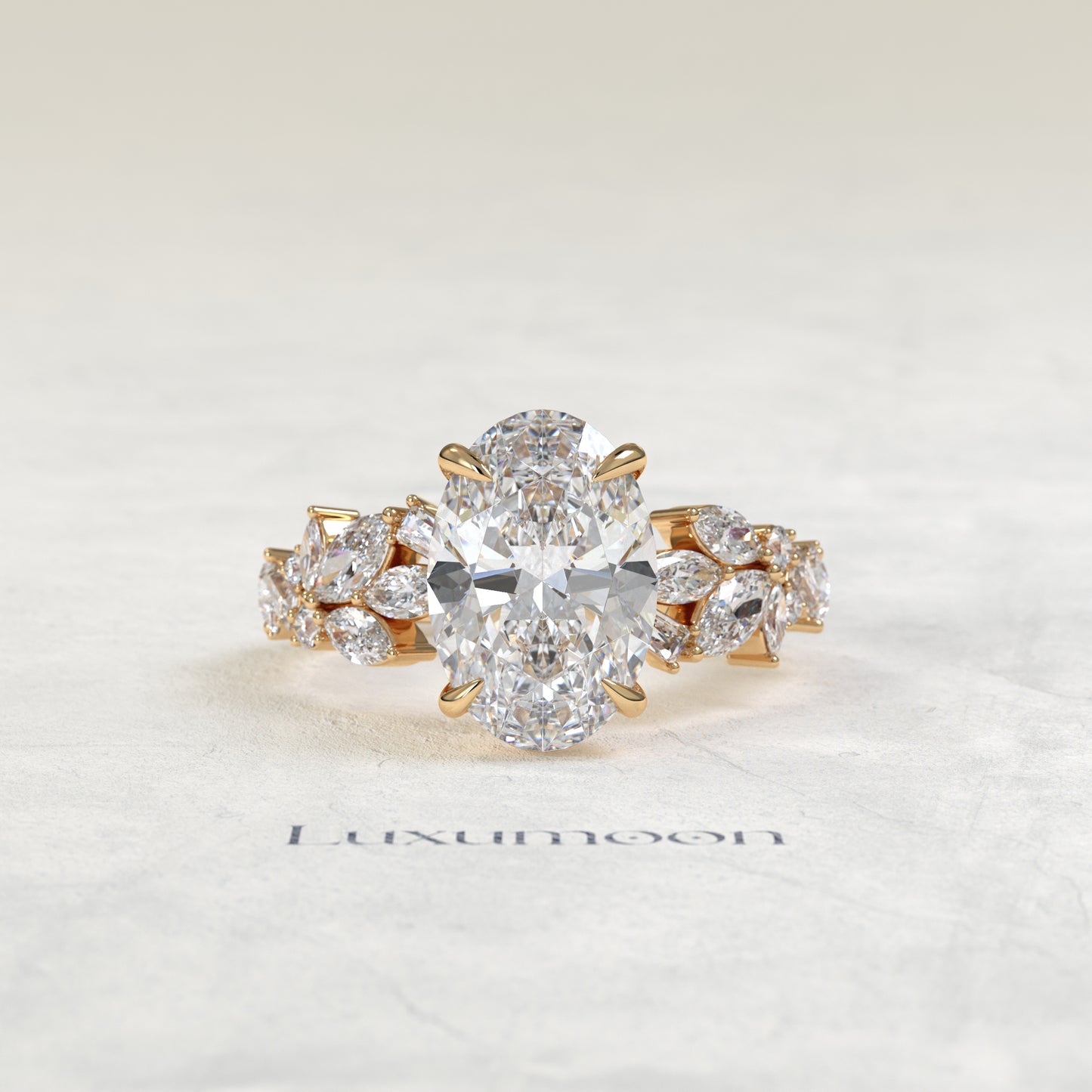 The Kora – Oval Cut Lab Grown Diamond Marquise Leaf Garland Band Engagement Ring