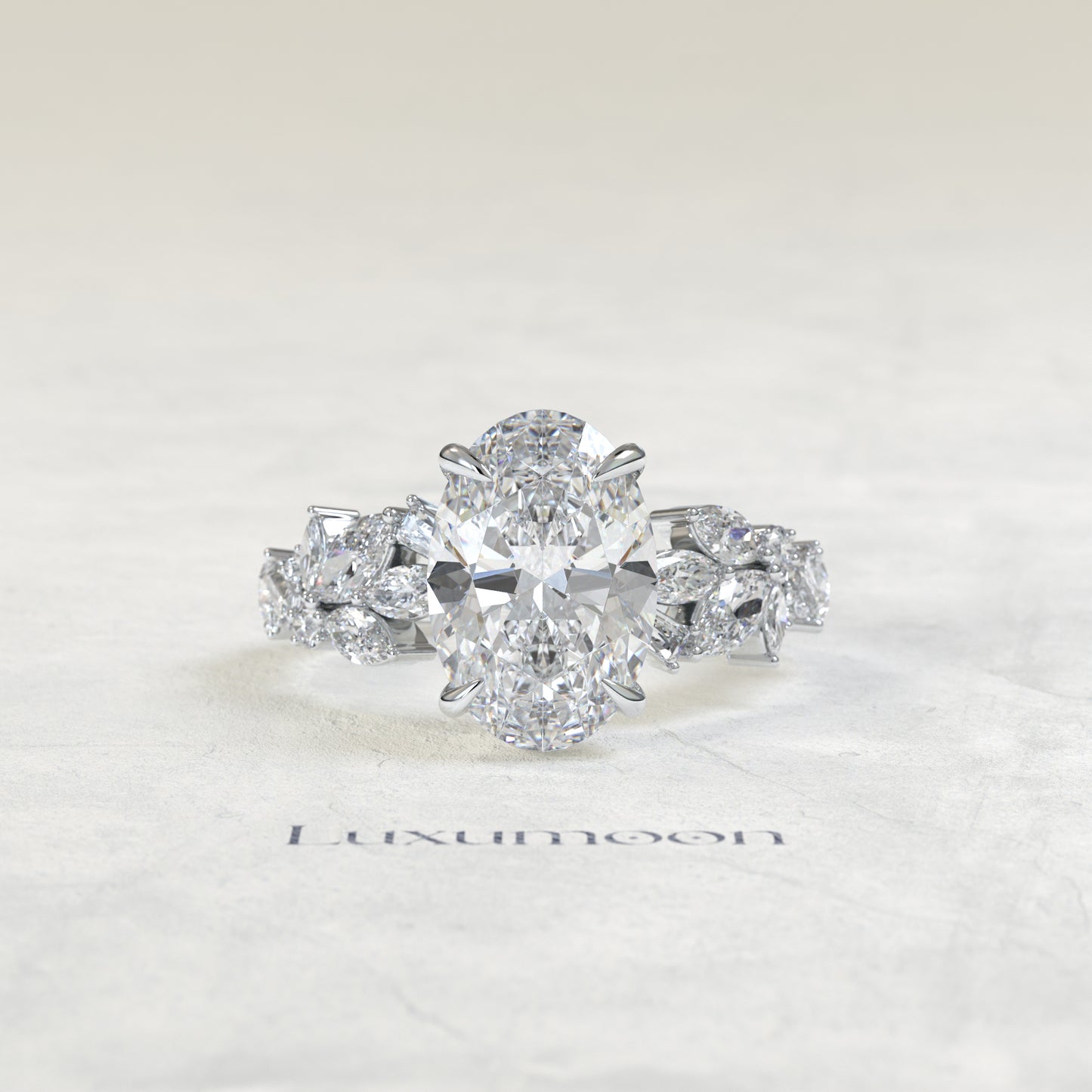 The Kora – Oval Cut Lab Grown Diamond Marquise Leaf Garland Band Engagement Ring