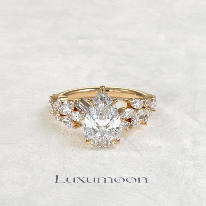 The Selyn – Pear Cut Lab Grown Diamond Marquise Leaf Garland Band Engagement Ring
