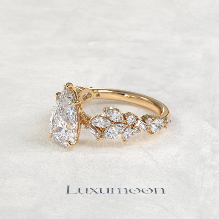 The Selyn – Pear Cut Lab Grown Diamond Marquise Leaf Garland Band Engagement Ring