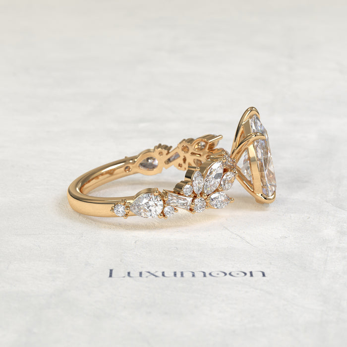 The Selyn – Pear Cut Lab Grown Diamond Marquise Leaf Garland Band Engagement Ring