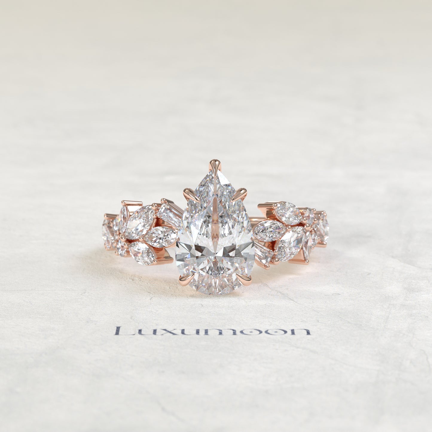 The Selyn – Pear Cut Lab Grown Diamond Marquise Leaf Garland Band Engagement Ring