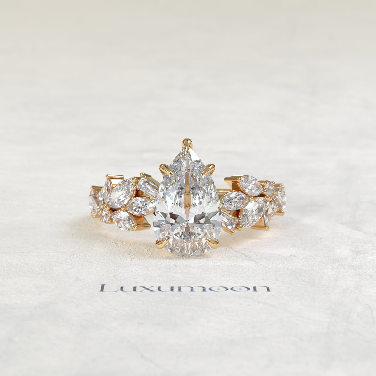 The Selyn – Pear Cut Lab Grown Diamond Marquise Leaf Garland Band Engagement Ring