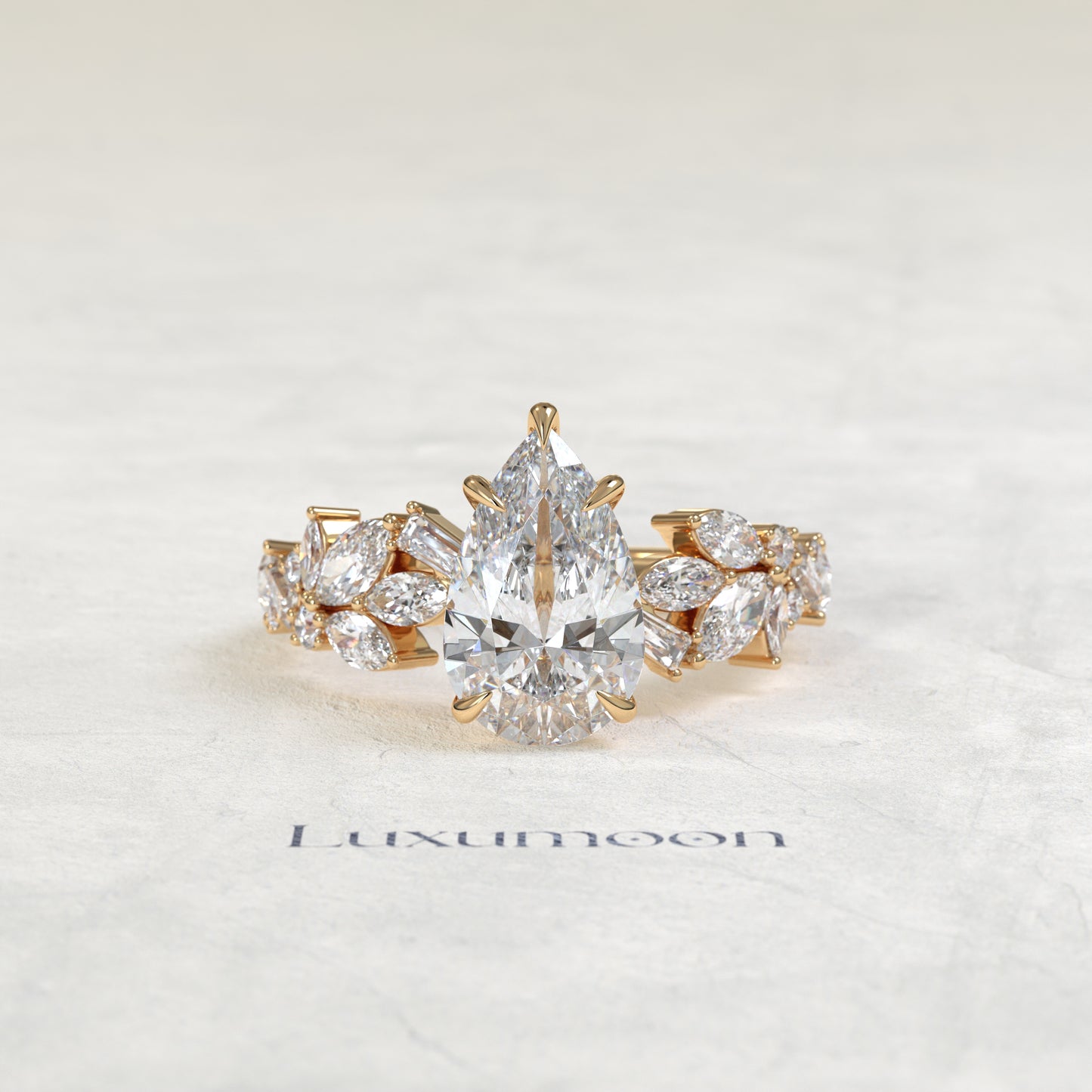 The Selyn – Pear Cut Lab Grown Diamond Marquise Leaf Garland Band Engagement Ring