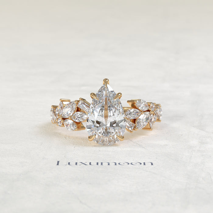 The Selyn – Pear Cut Lab Grown Diamond Marquise Leaf Garland Band Engagement Ring