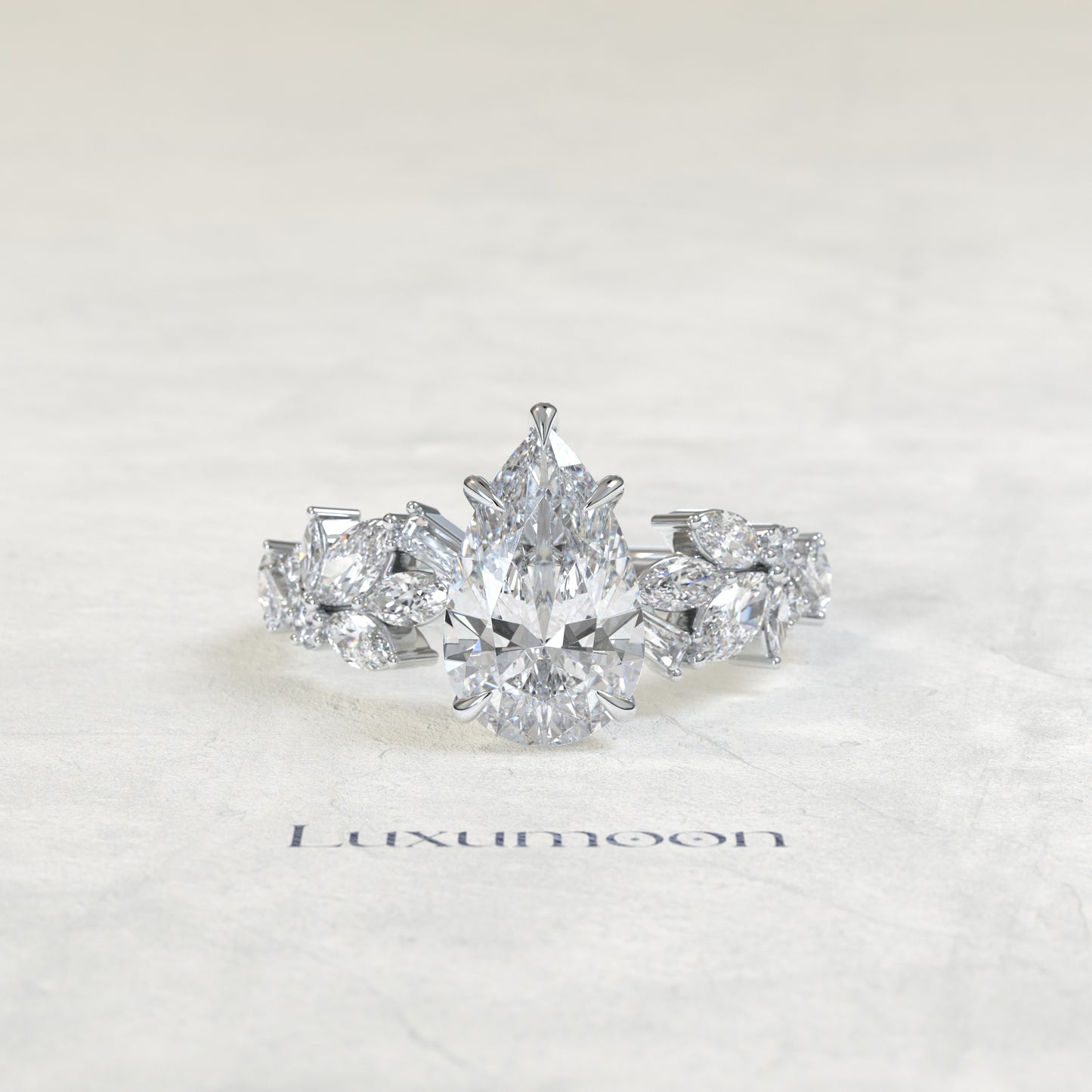 The Selyn – Pear Cut Lab Grown Diamond Marquise Leaf Garland Band Engagement Ring