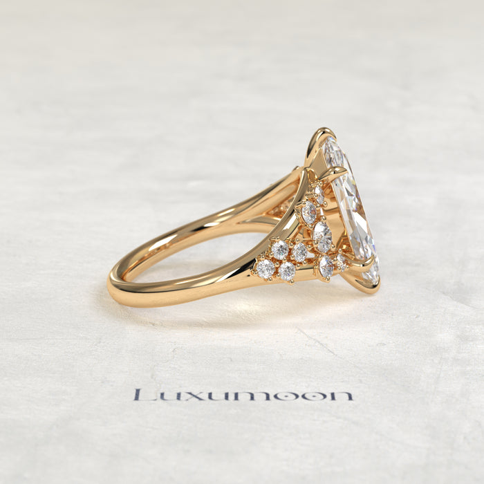 The Veya – Marquise Cut Lab Grown Diamond Stacked Round Cluster Open Split Shank Engagement Ring