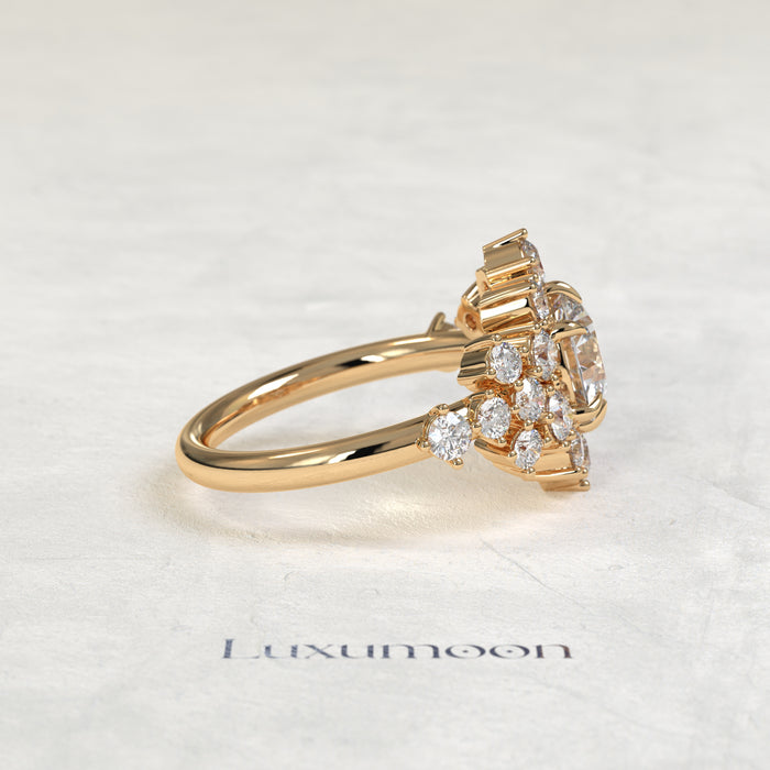 The Vion – Round Cut Lab Grown Diamond Oversized Round Halo Shoulder Cascade Engagement Ring
