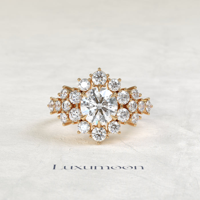 The Vion – Round Cut Lab Grown Diamond Oversized Round Halo Shoulder Cascade Engagement Ring
