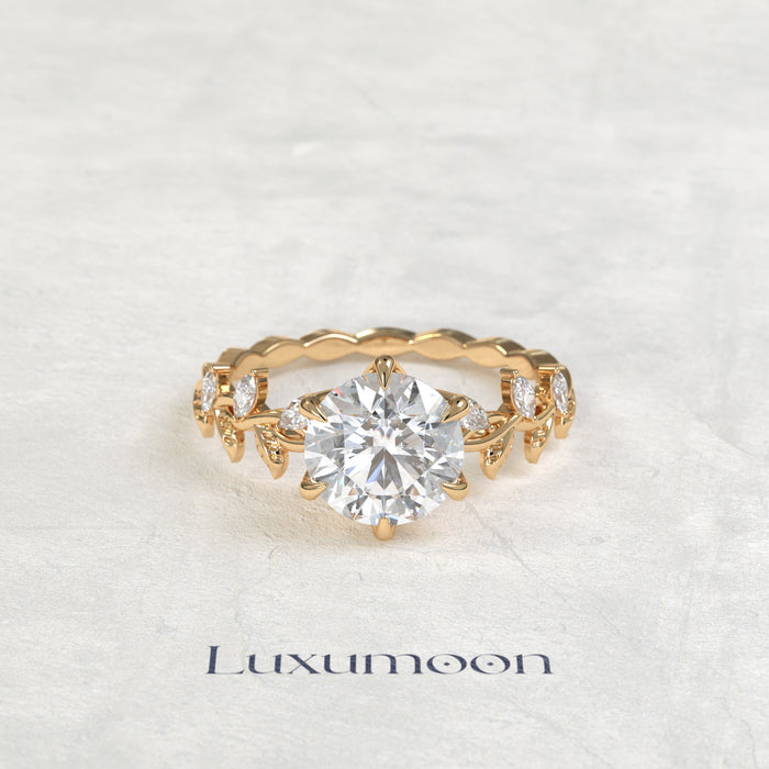 The Zorin – Round Cut Lab Grown Diamond Marquise Leaf Vine Twisted Band Engagement Ring