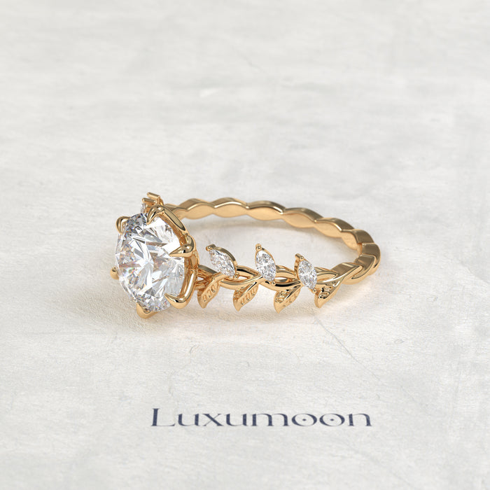 The Zorin – Round Cut Lab Grown Diamond Marquise Leaf Vine Twisted Band Engagement Ring