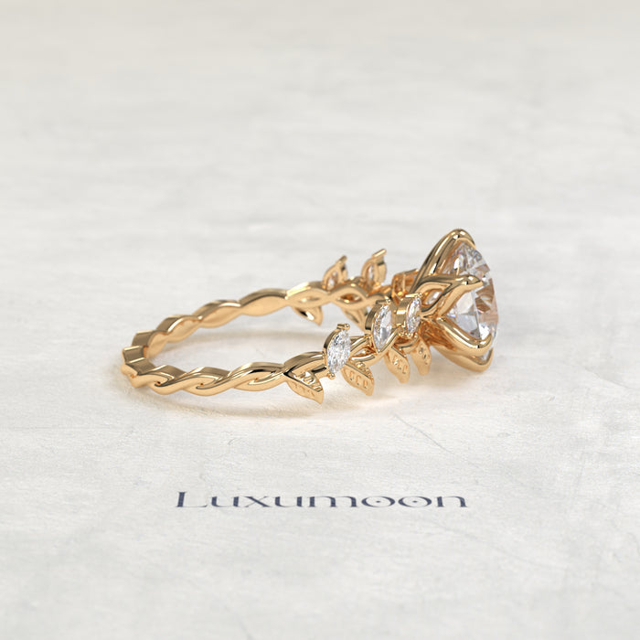 The Zorin – Round Cut Lab Grown Diamond Marquise Leaf Vine Twisted Band Engagement Ring