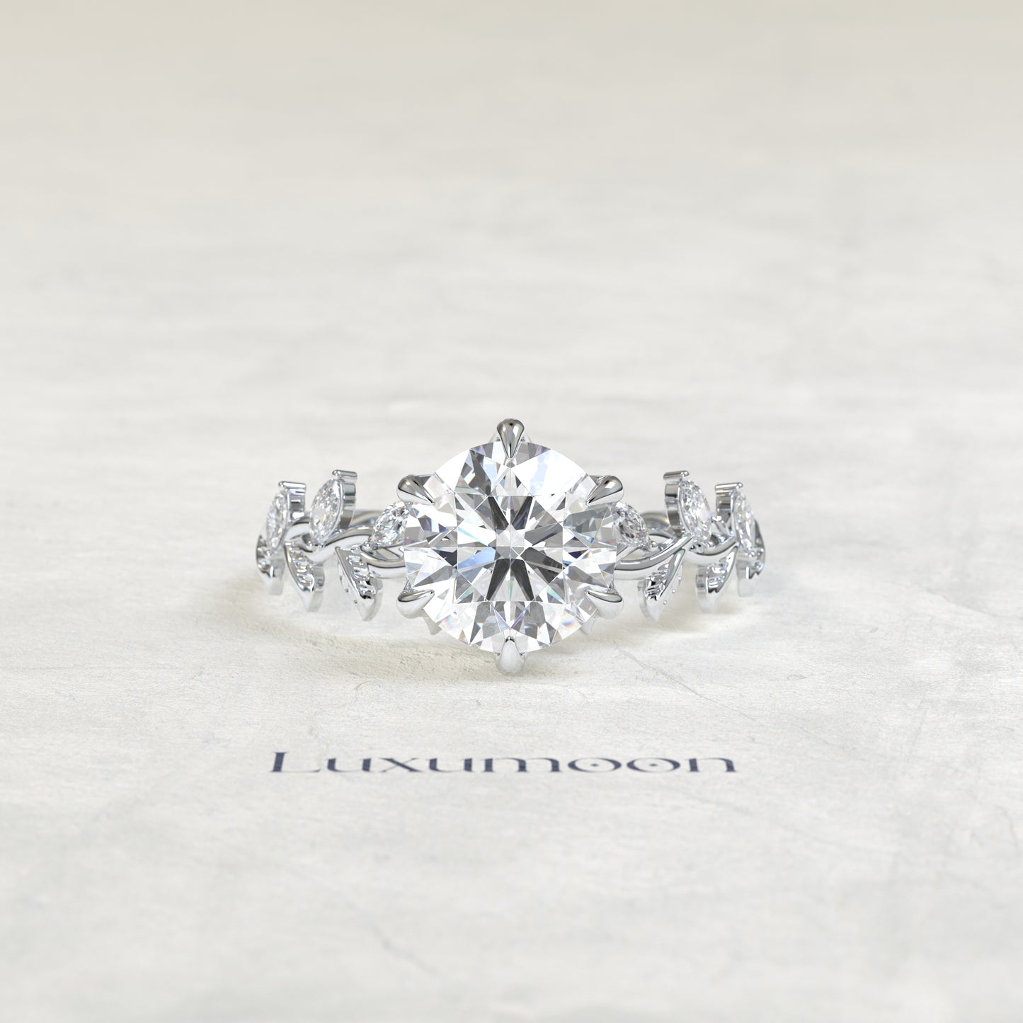 The Zorin – Round Cut Lab Grown Diamond Marquise Leaf Vine Twisted Band Engagement Ring